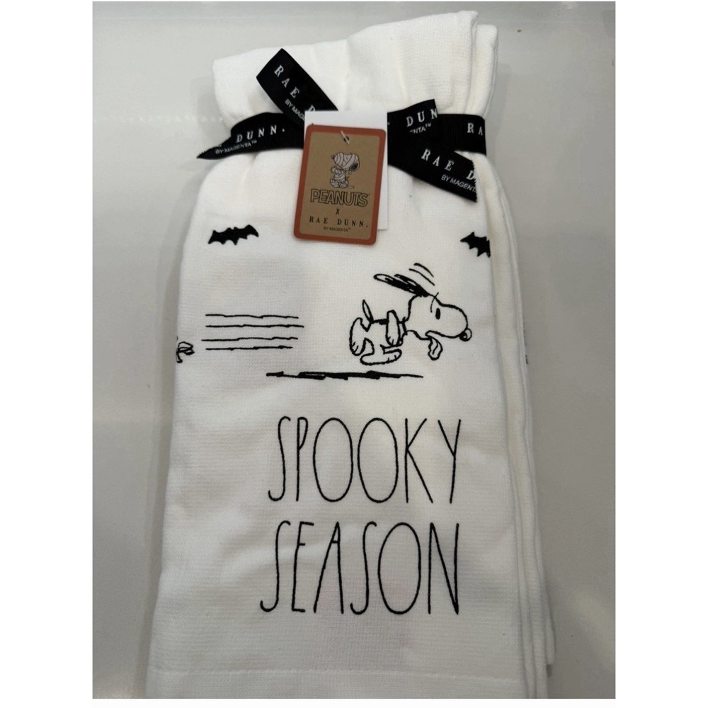 Rae Dunn Peanuts Snoopy Set of 2 Halloween Kitchen Towels SPOOKY SEASON 18"x 28"